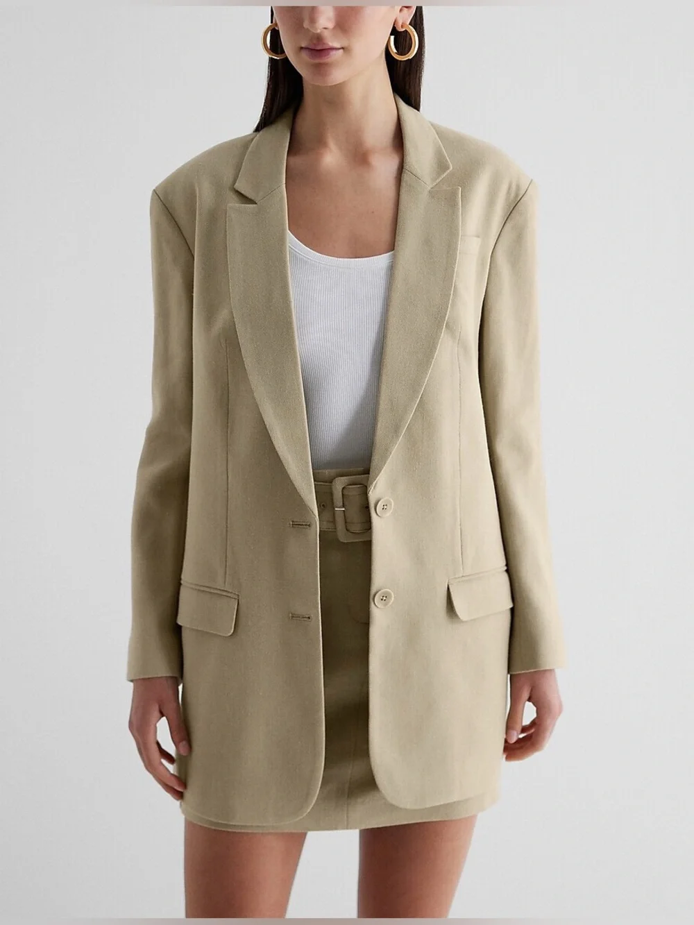 Express Linen Blend Boyfriend Blazer in Green